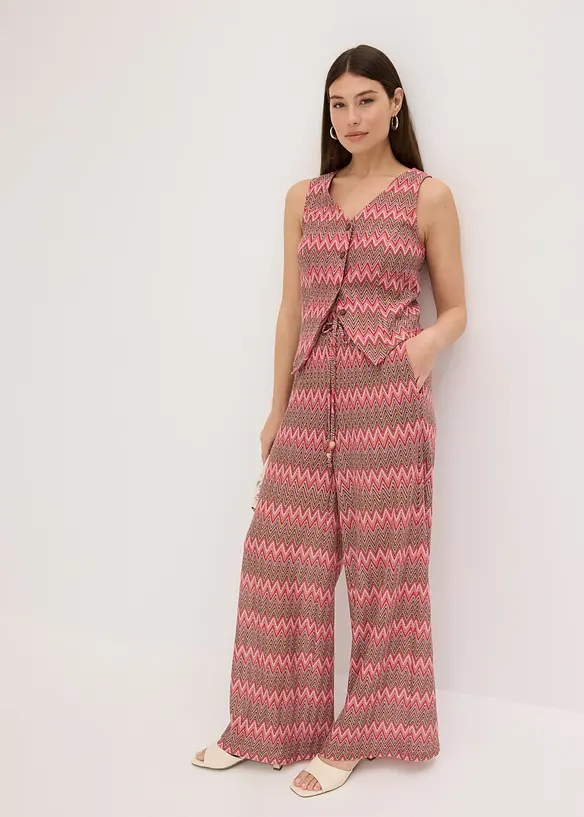 Pantalon large en jersey aspect crochet, bonprix