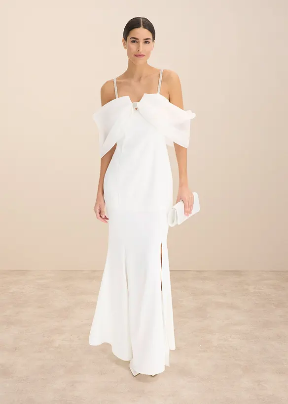 Brautkleid aus glänzendem Satin mit Strasssteinenverzierungen, bonprix