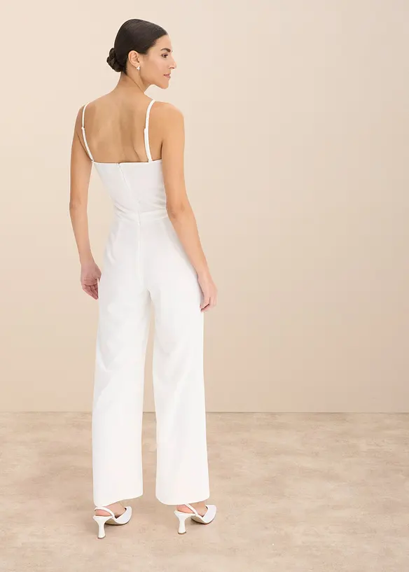Braut-Overall aus strukturiertem Crepe mit Perlenstickerei, bonprix