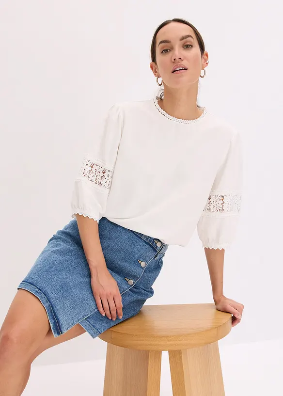 Blouse manches courtes contenant du lin, bonprix