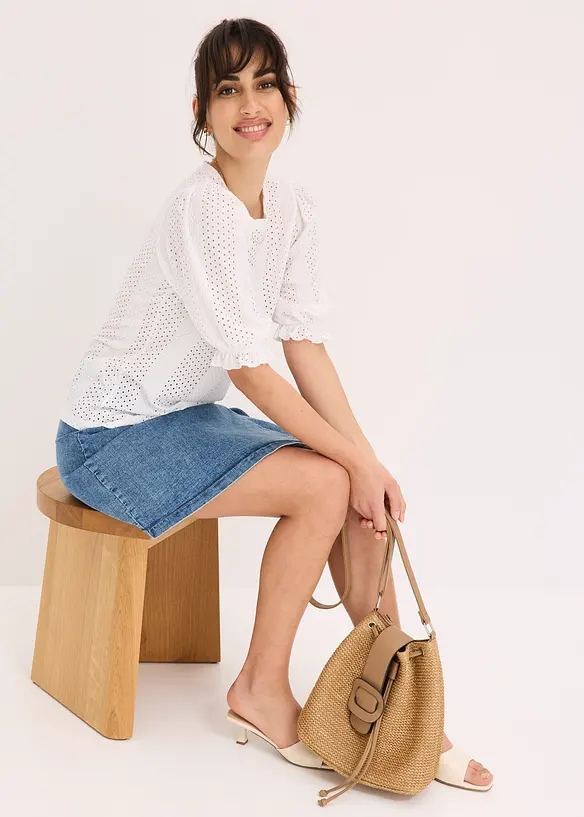 T-shirt en broderie anglaise avec volants, bonprix