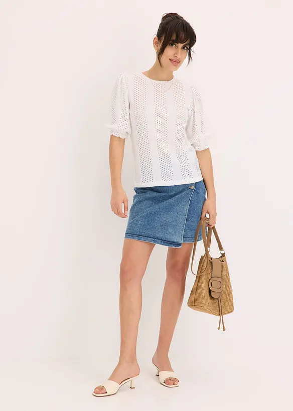 T-shirt en broderie anglaise avec volants, bonprix