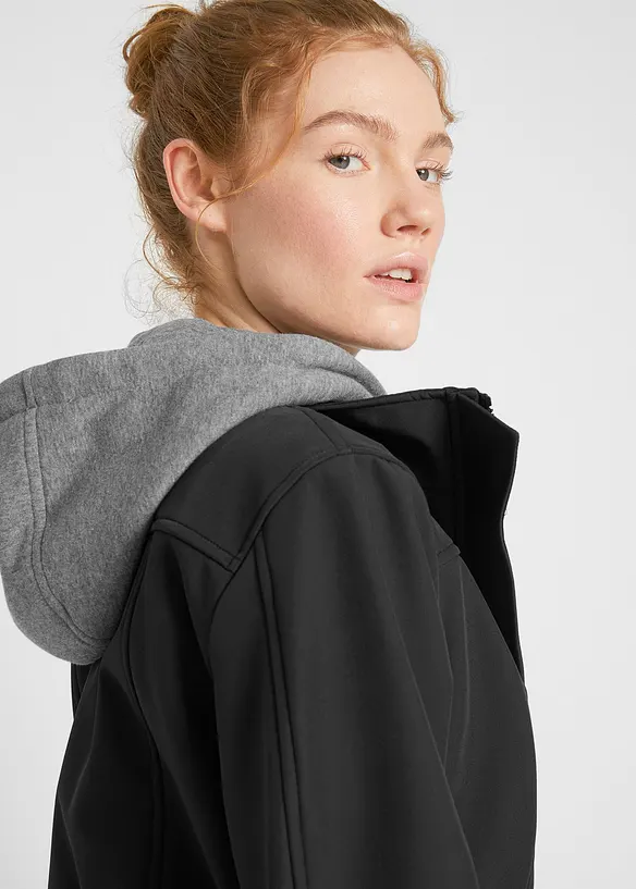 wasserabweisende Softshell-Longjacke, 2 in 1-Optik, bonprix