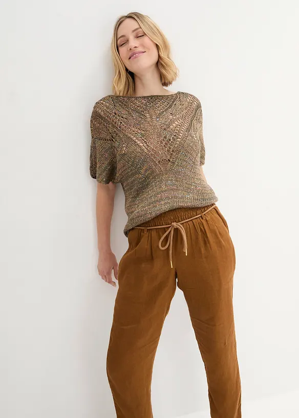 Pantalon taille élastiquée 100 % lin, bonprix