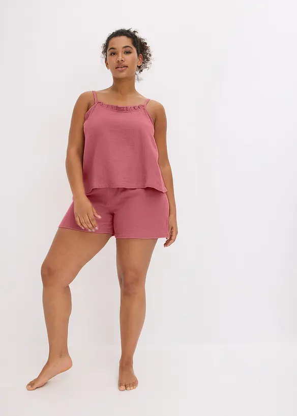Pyjashort en gaze de coton douce avec top &agrave; fines bretelles, bonprix