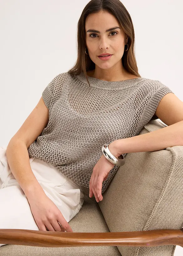 Pull en grosse maille ajourée avec fil brillant, bonprix