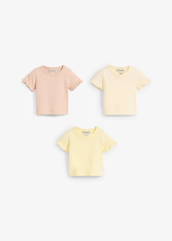 T-Shirts aus Bio-Baumwolle mit Volants (3er Pack), bonprix