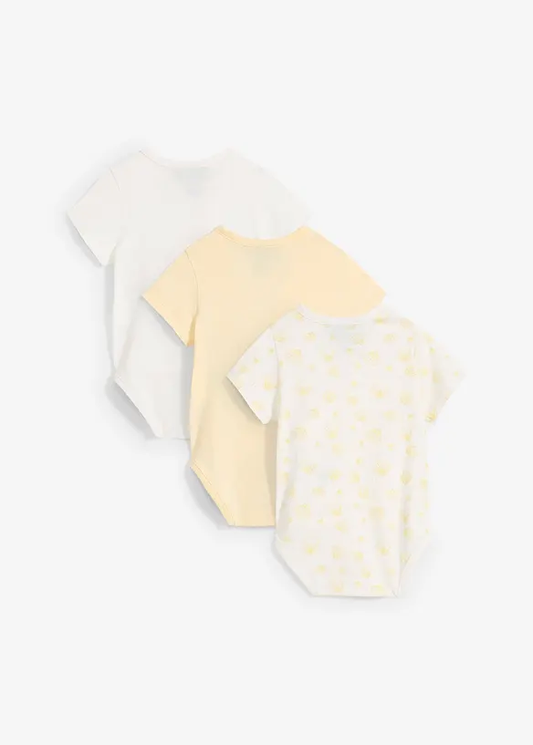 Lot de 3 bodies bébé croisés manches courtes, 100% coton, bonprix