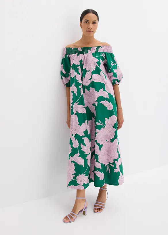 Robe col Bardot imprimée 100% coton, bonprix
