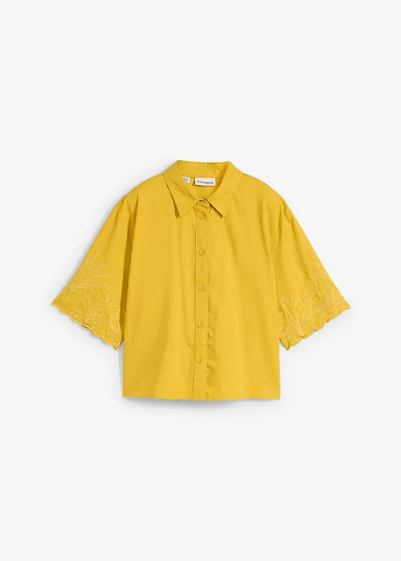verkürzte Hemdbluse mit Seidenanteil, bonprix