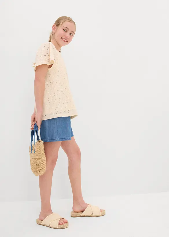 Blouse en jersey à broderies anglaises, bonprix