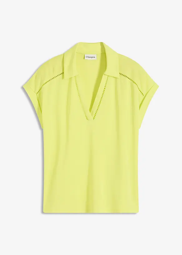 Polo en maille piquée de viscose avec empiècement en dentelle, bonprix