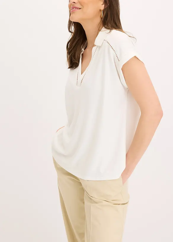 Poloshirt aus Viskose- Pique mit Spitzeneinsatz, bonprix