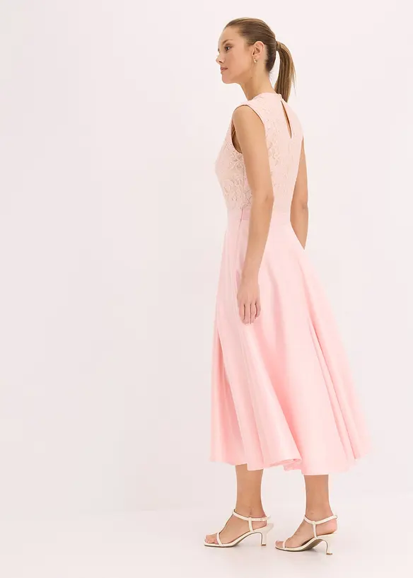 Midikleid aus glänzendem Satin mit Spitze, bonprix