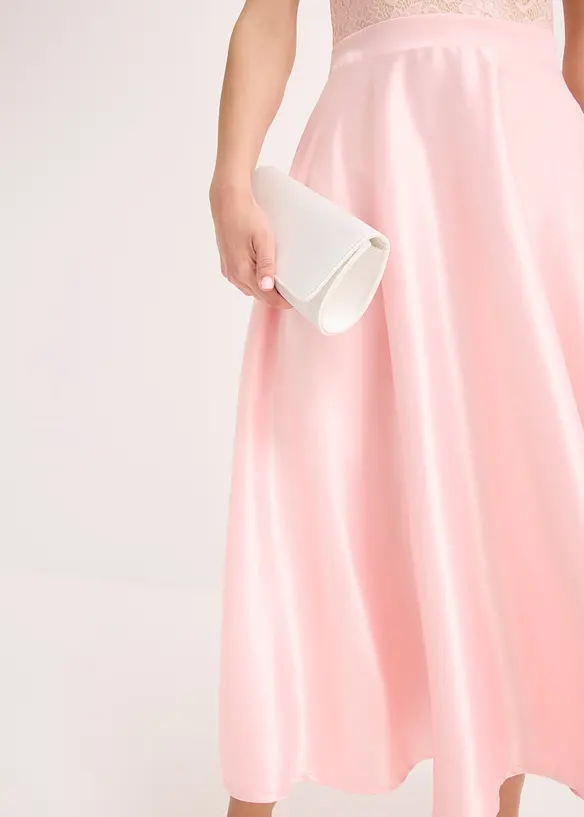 Midikleid aus glänzendem Satin mit Spitze, bonprix