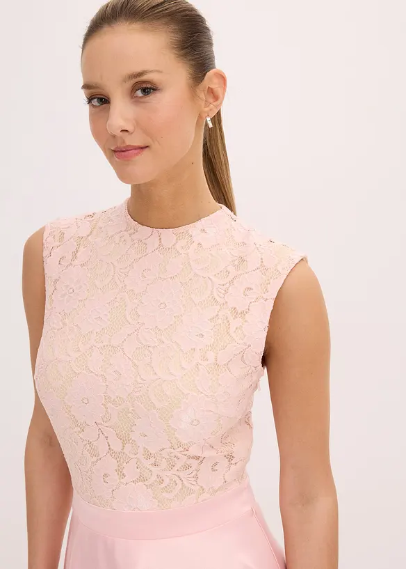 Midikleid aus glänzendem Satin mit Spitze, bonprix