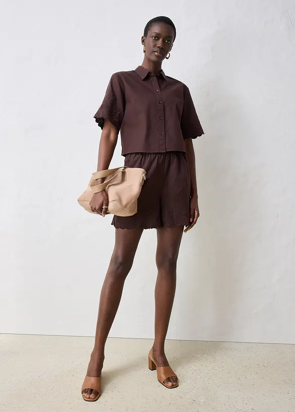 verkürzte Hemdbluse mit Seidenanteil, bonprix
