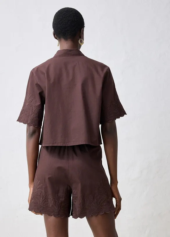 verkürzte Hemdbluse mit Seidenanteil, bonprix