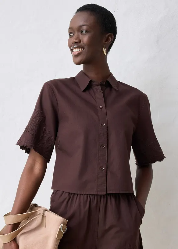 verkürzte Hemdbluse mit Seidenanteil, bonprix