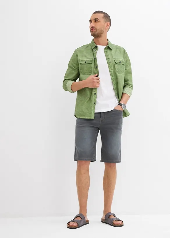 Bermuda en sweat effet jean, coupe ventre confort, regular, bonprix