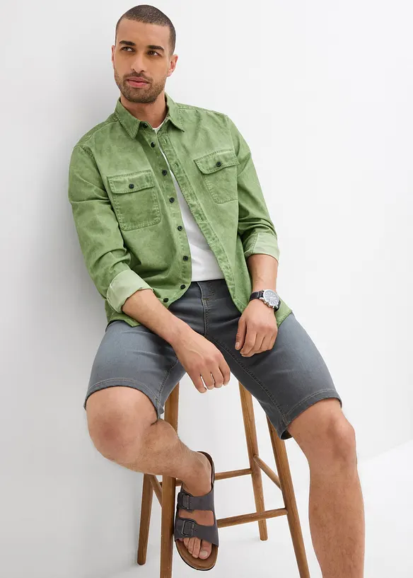 Bermuda en sweat effet jean, coupe ventre confort, regular, bonprix