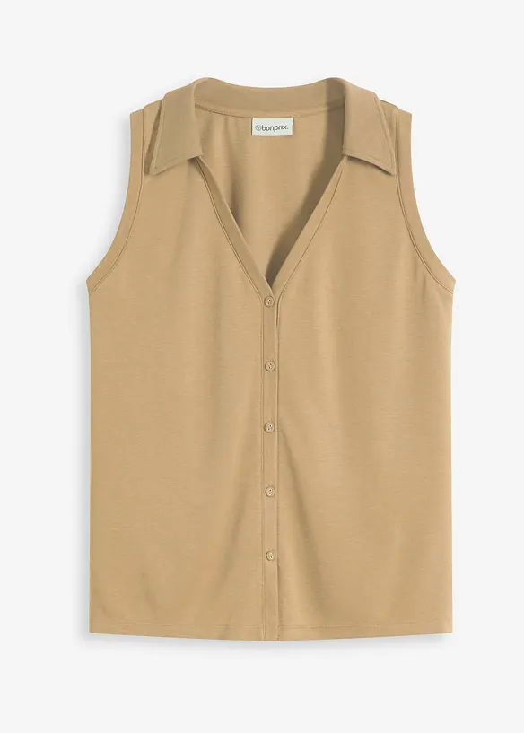 Top col polo en maille piquée viscose, bonprix