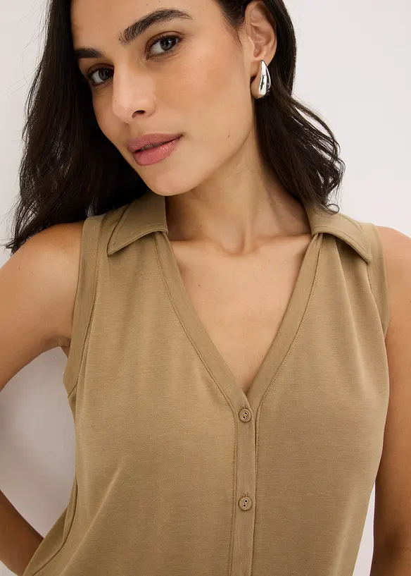 Top col polo en maille piquée viscose, bonprix