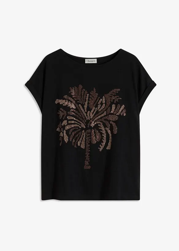 T-shirt en coton avec application de rivets, bonprix