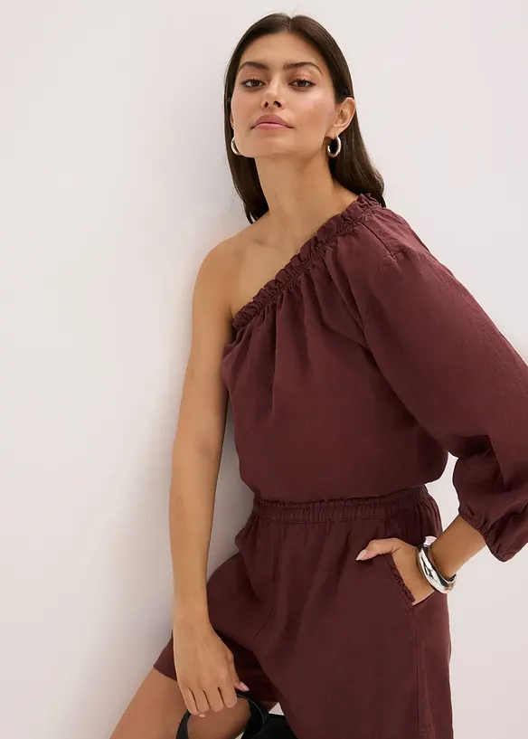 One-Shoulder Bluse mit Leinenanteil, bonprix
