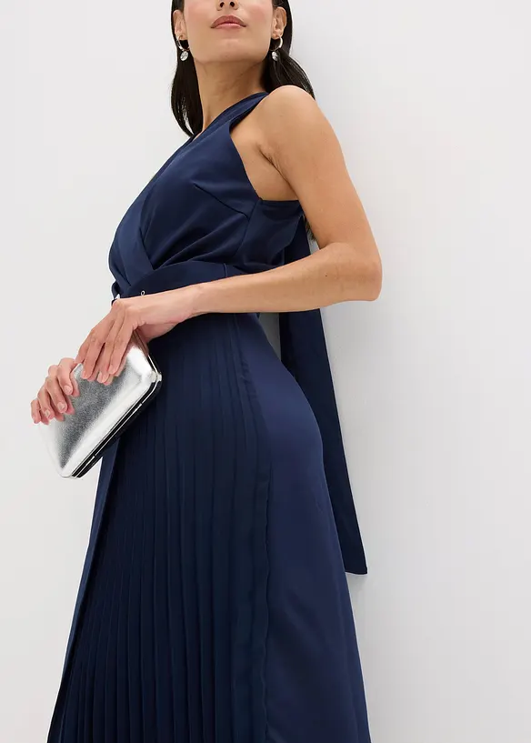 Midikleid in Wickel-Optik mit Plissee-Einsatz, bonprix