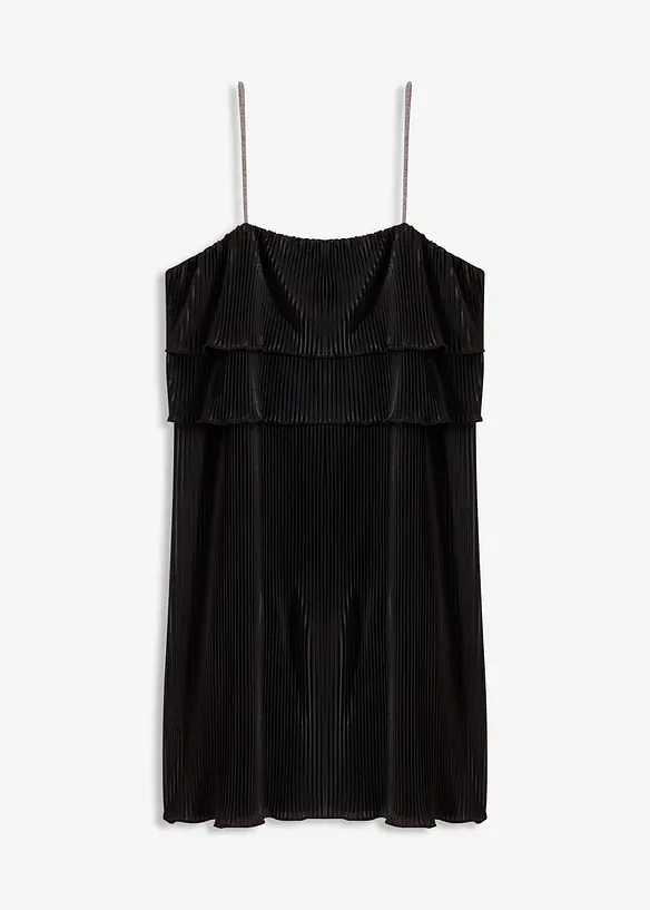 Minikleid mit Plissee und Strass-Trägern, bonprix