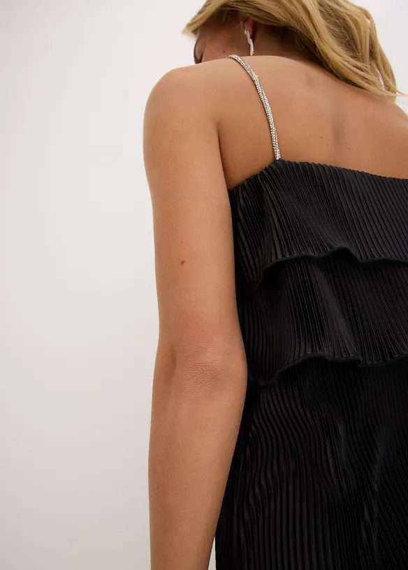 Minikleid mit Plissee und Strass-Trägern, bonprix