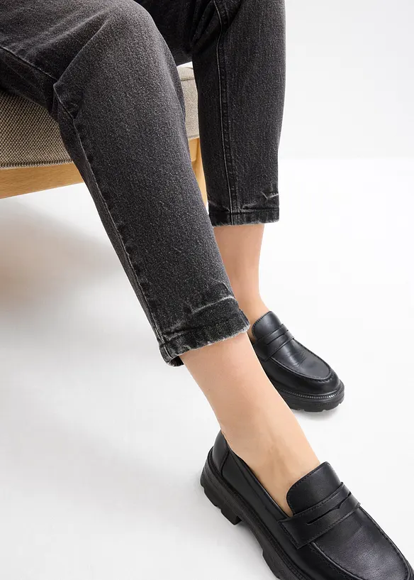 Mom Jeans High Waist, Low Stretch cropped, bonprix