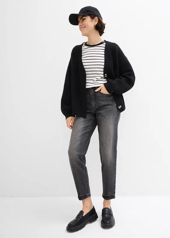 Mom Jeans High Waist, Low Stretch cropped, bonprix