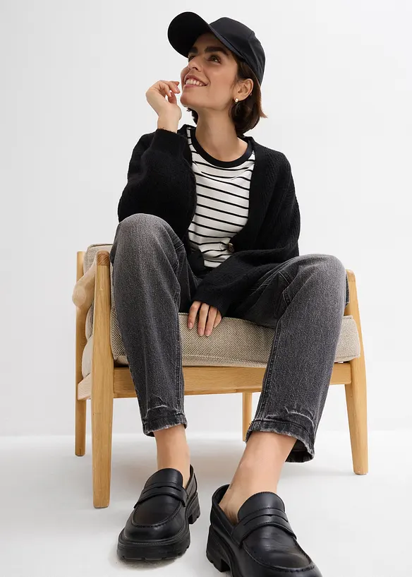 Mom Jeans High Waist, Low Stretch cropped, bonprix