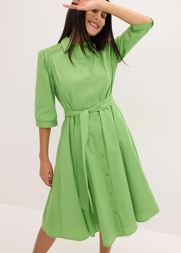 Hemdblusenkleid mit Spitze und Bindeband, bonprix