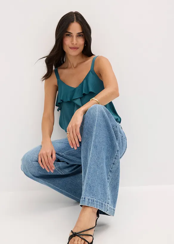 Jean large taille mi-haute, longueur sol, peu extensible, bonprix