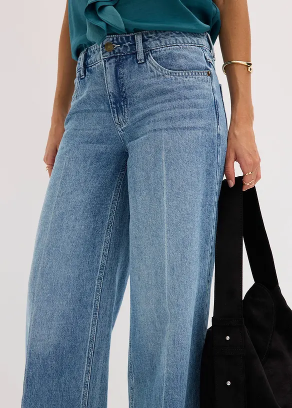 Jean large taille mi-haute, longueur sol, peu extensible, bonprix