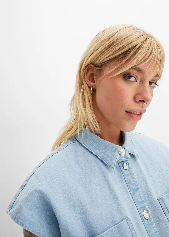 Chemisier en jean court et boxy, bonprix
