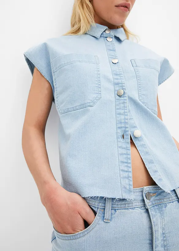 Chemisier en jean court et boxy, bonprix