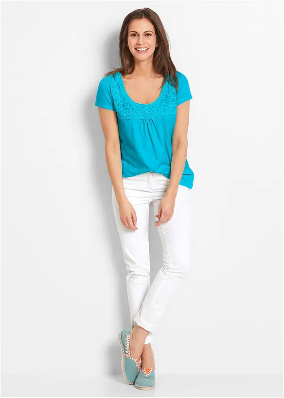 Baumwoll Shirt mit Spitze, Kurzarm, bonprix