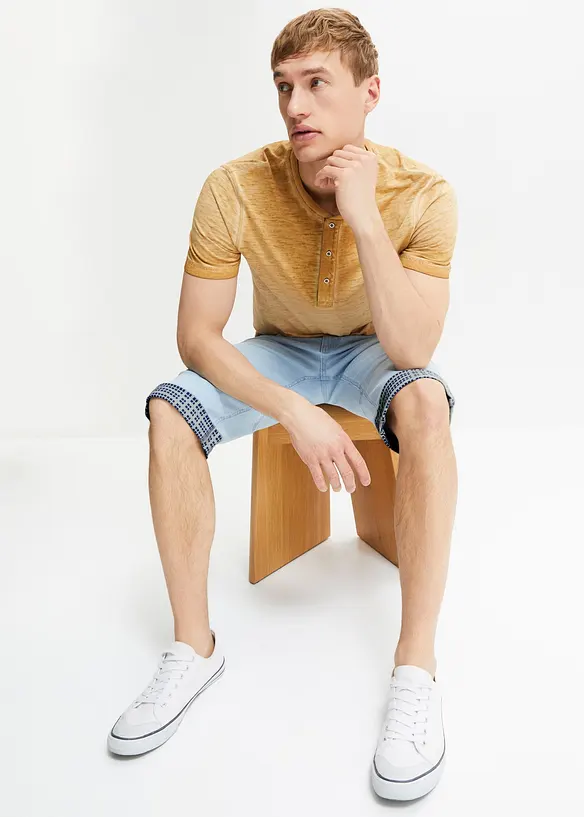 T-shirt col tunisien 100% coton, aspect d&eacute;lav&eacute;, bonprix