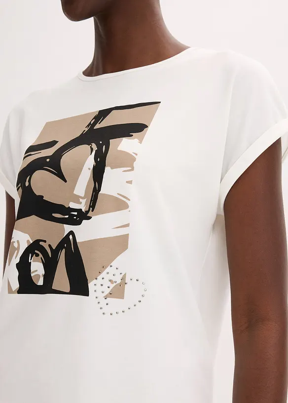 Shirt mit Viskose und Glitzersteinen, bonprix