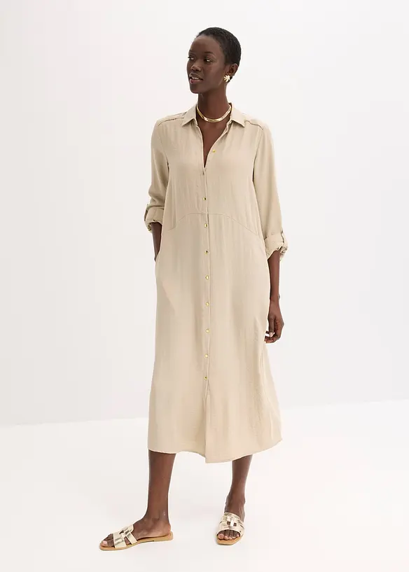 Hemdblusenkleid mit Leiterspitze, bonprix