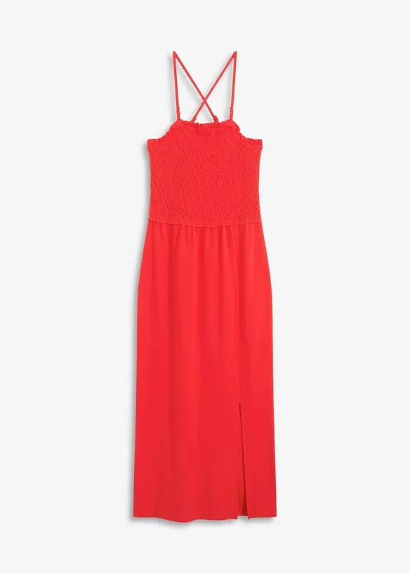 Midikleid aus festem Jersey mit Smockeinsatz und Schlitz, bonprix