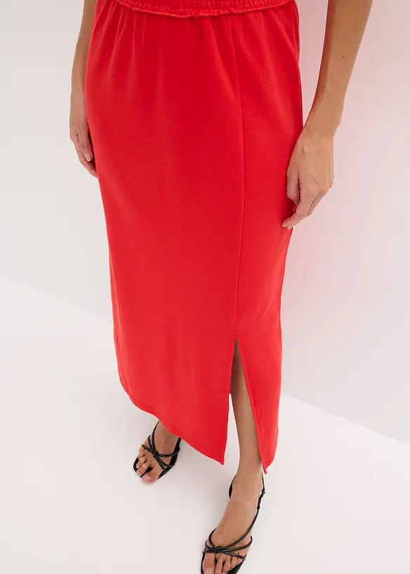 Midikleid aus festem Jersey mit Smockeinsatz und Schlitz, bonprix