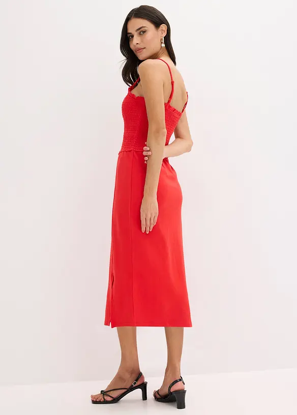 Midikleid aus festem Jersey mit Smockeinsatz und Schlitz, bonprix