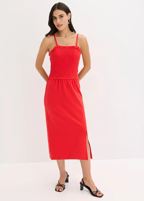 Midikleid aus festem Jersey mit Smockeinsatz und Schlitz, bonprix