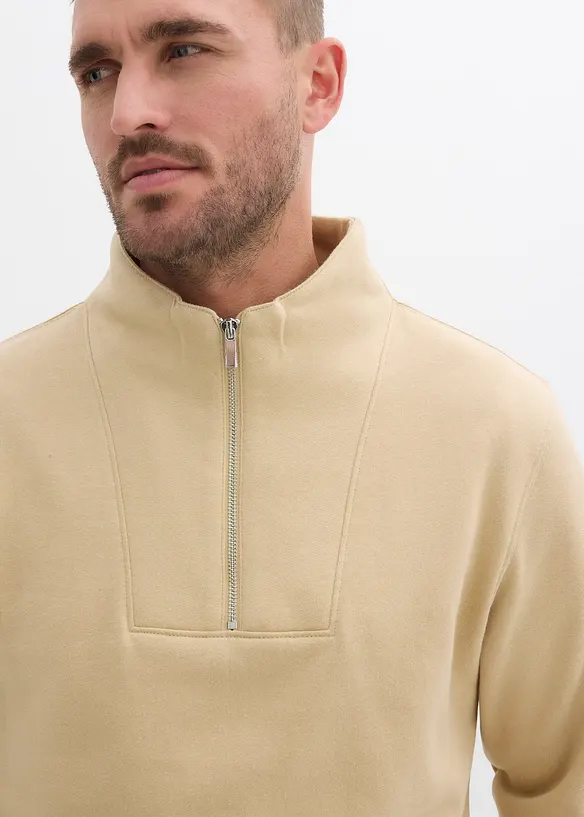 Sweatshirt mit Troyerkragen aus reiner Bio-Baumwolle, bonprix