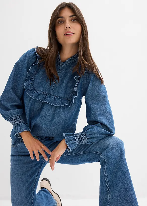 Blouse en jean à volants, bonprix